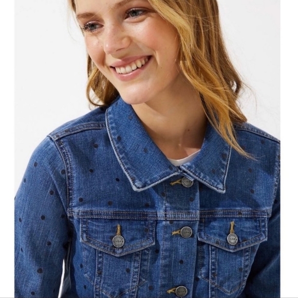 LOFT Black Polka Dot Denim Jacket - Picture 9 of 9
